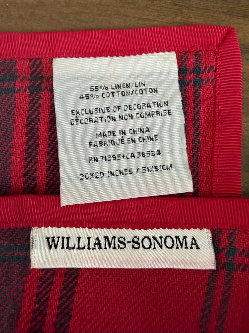 Williams Sonoma Red Tartan Plaid Napkins Set of 8 Linen Cotton Christmas